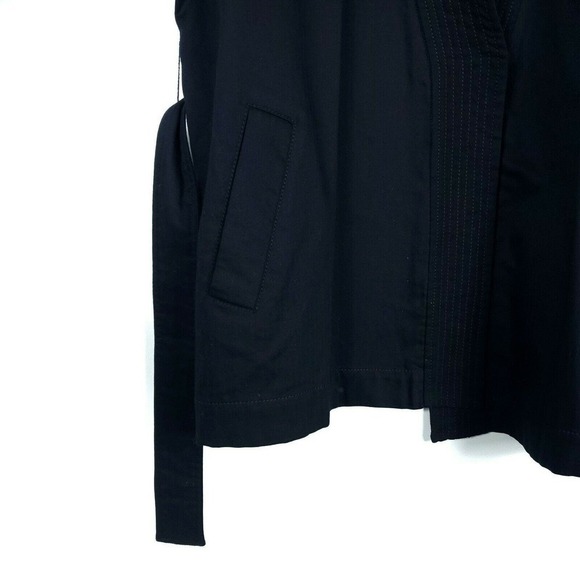 Faherty Jacket Small Black Organic Cotton Wrap Front Tie Belt Minimalist Coat - Picture 5 of 10